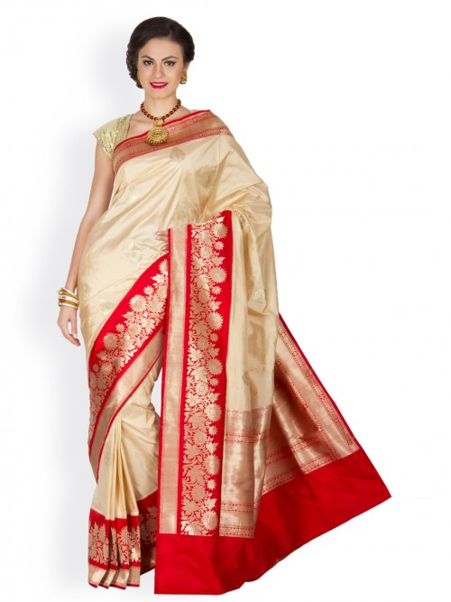 Creme Silk Handloom Banarasi Sari | Banarasi.Net